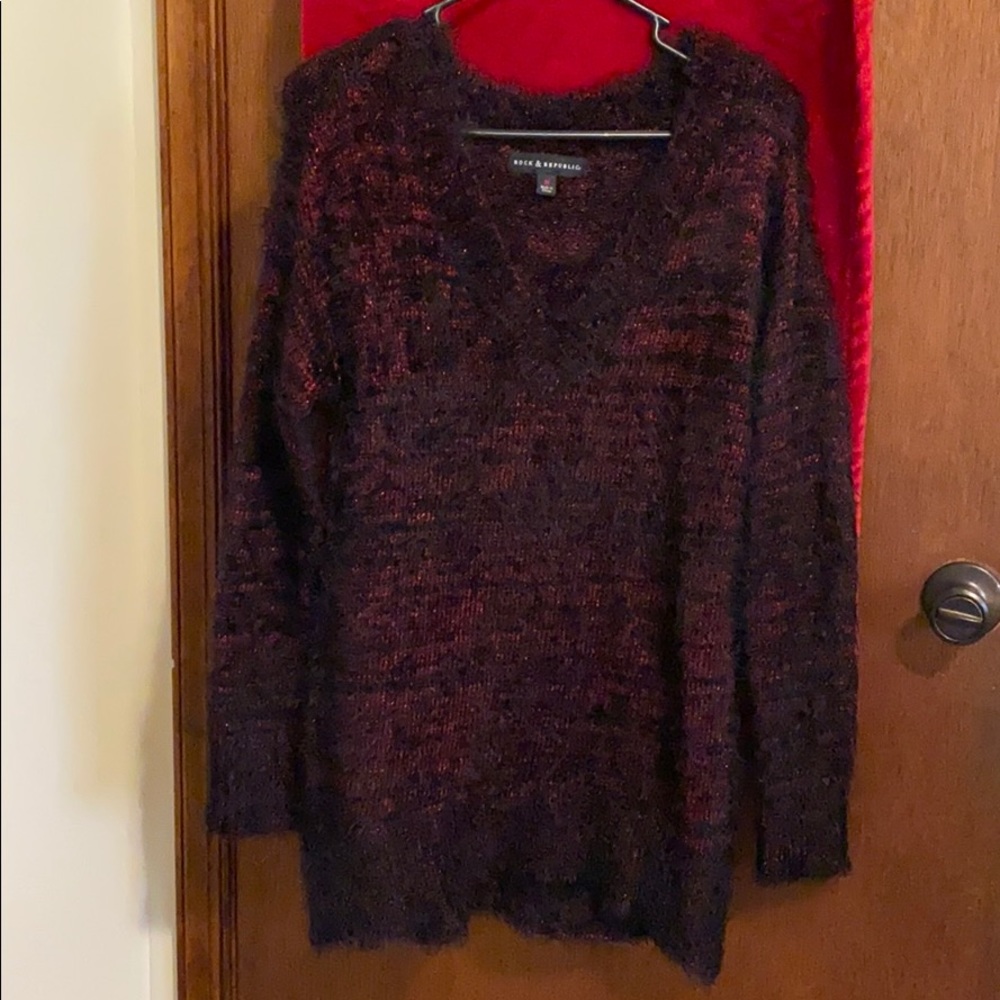Black/Red Shimmer Fuzzy Sweater